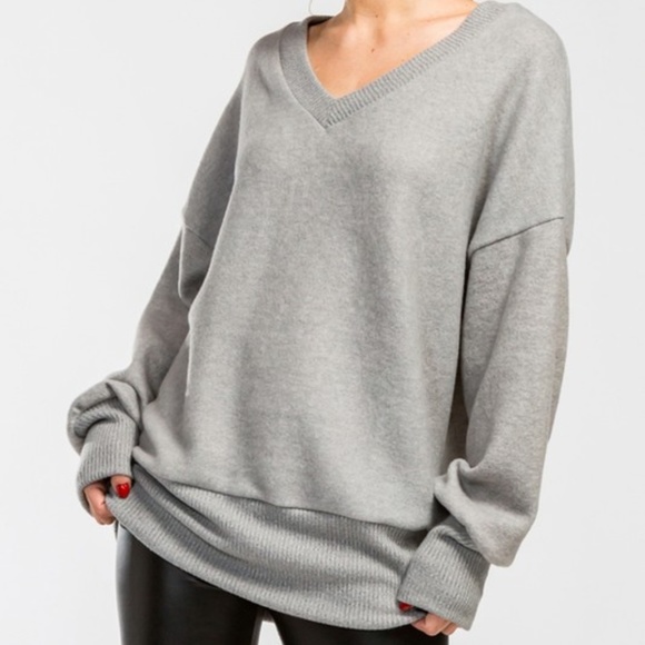 Last One❗️Grey Brushed Knit V-Neck Top - Picture 7 of 9